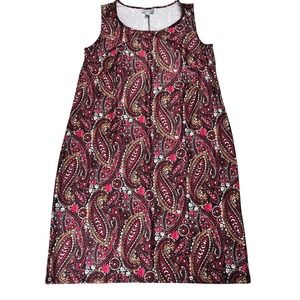 Catherines Dress Midi Tank Black Red Paisley Slinky Wrinkle Free 0X
